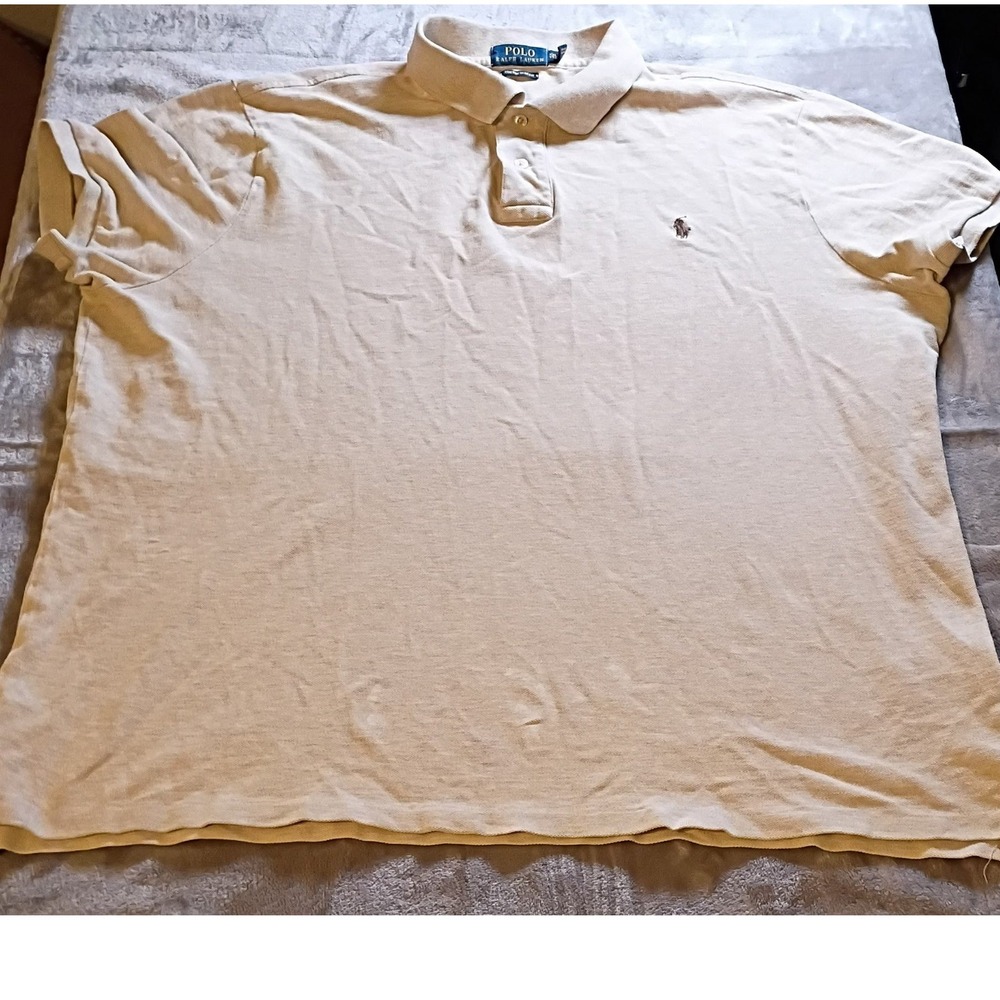Polo Ralph Lauren Mens XXL Custom Slim Fit Beige Cotton Mesh Polo Shirt Pony